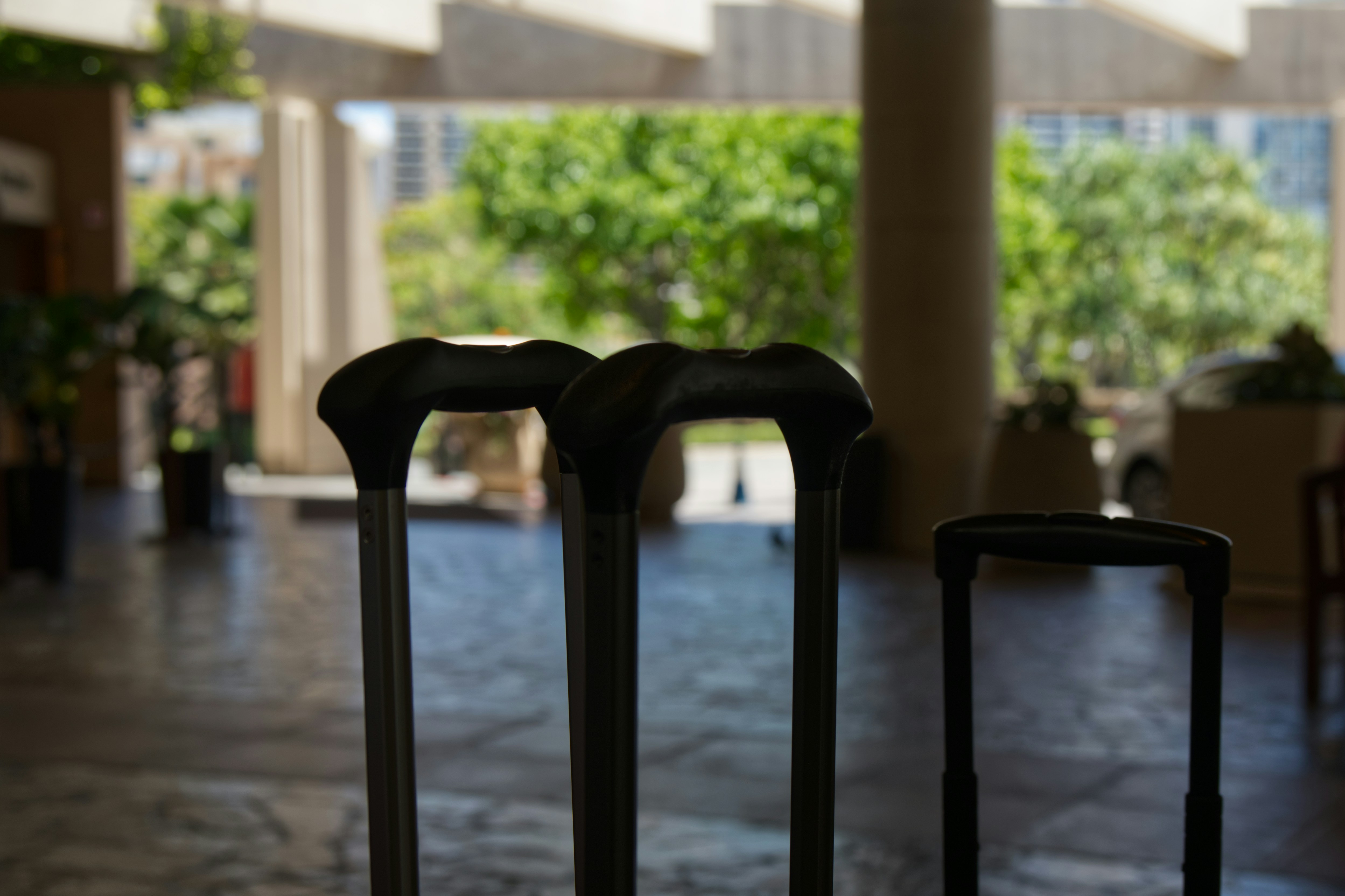Suitcases in a hotel lobby